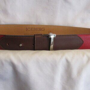 Iceberg Italian Red and Brown Leather Belt Silver Hardware, Size 42/31 cm   J892